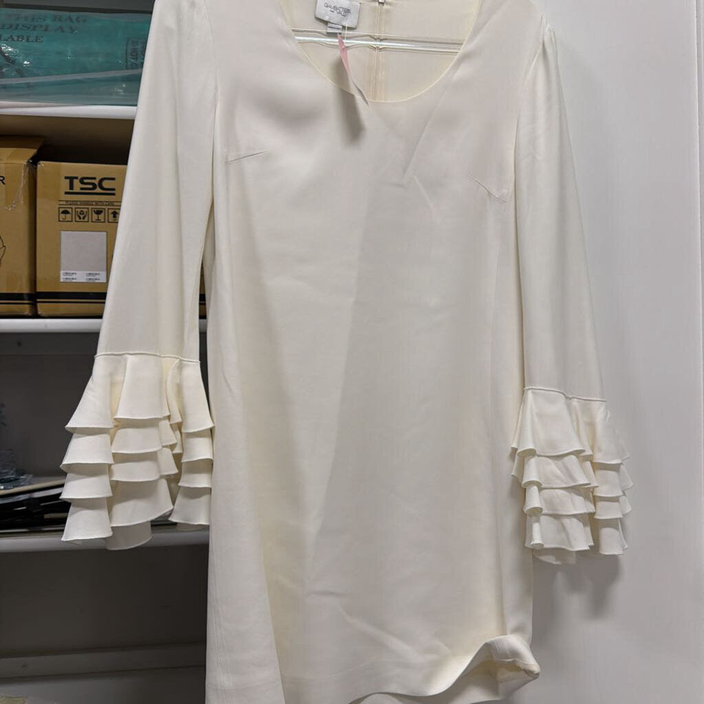 White Viscose Ruffle Sleeve Dress