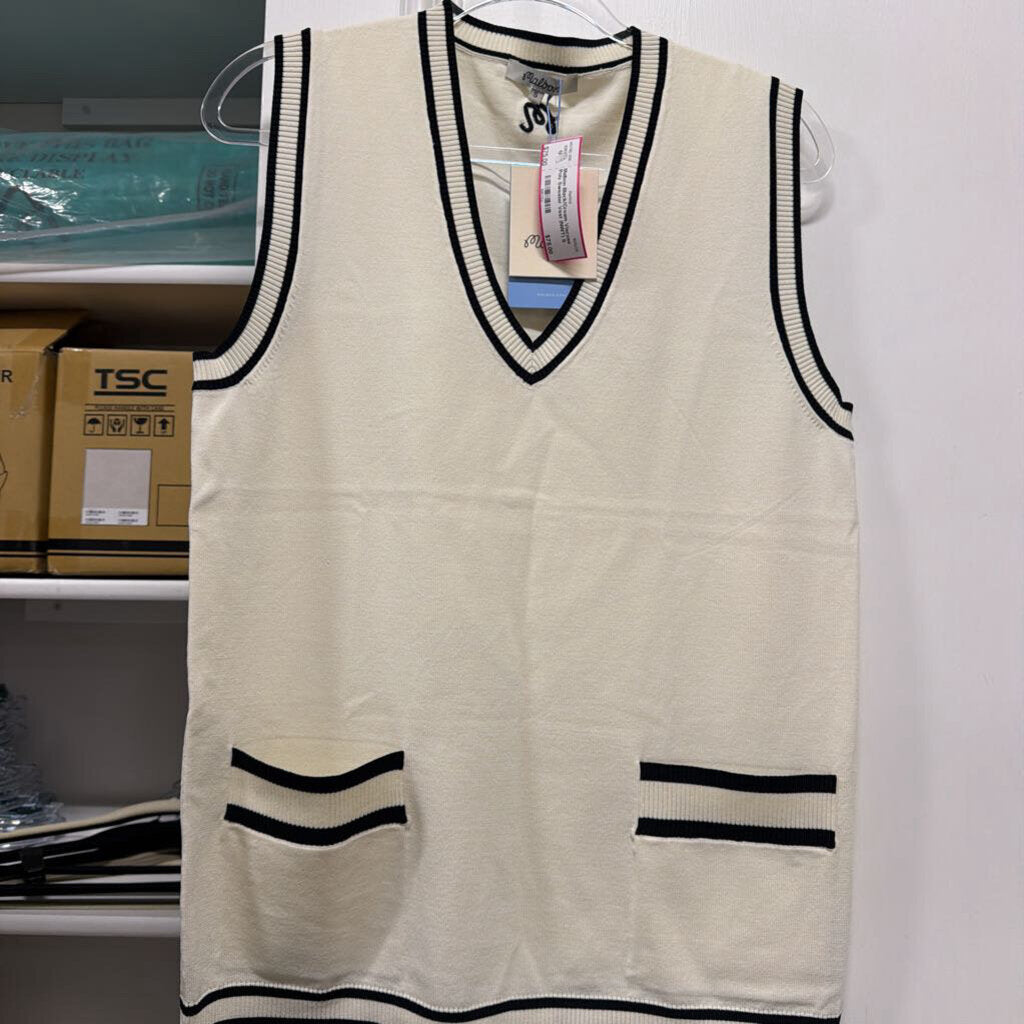 Black/Cream Viscose Poly Sweater Vest (NWT)