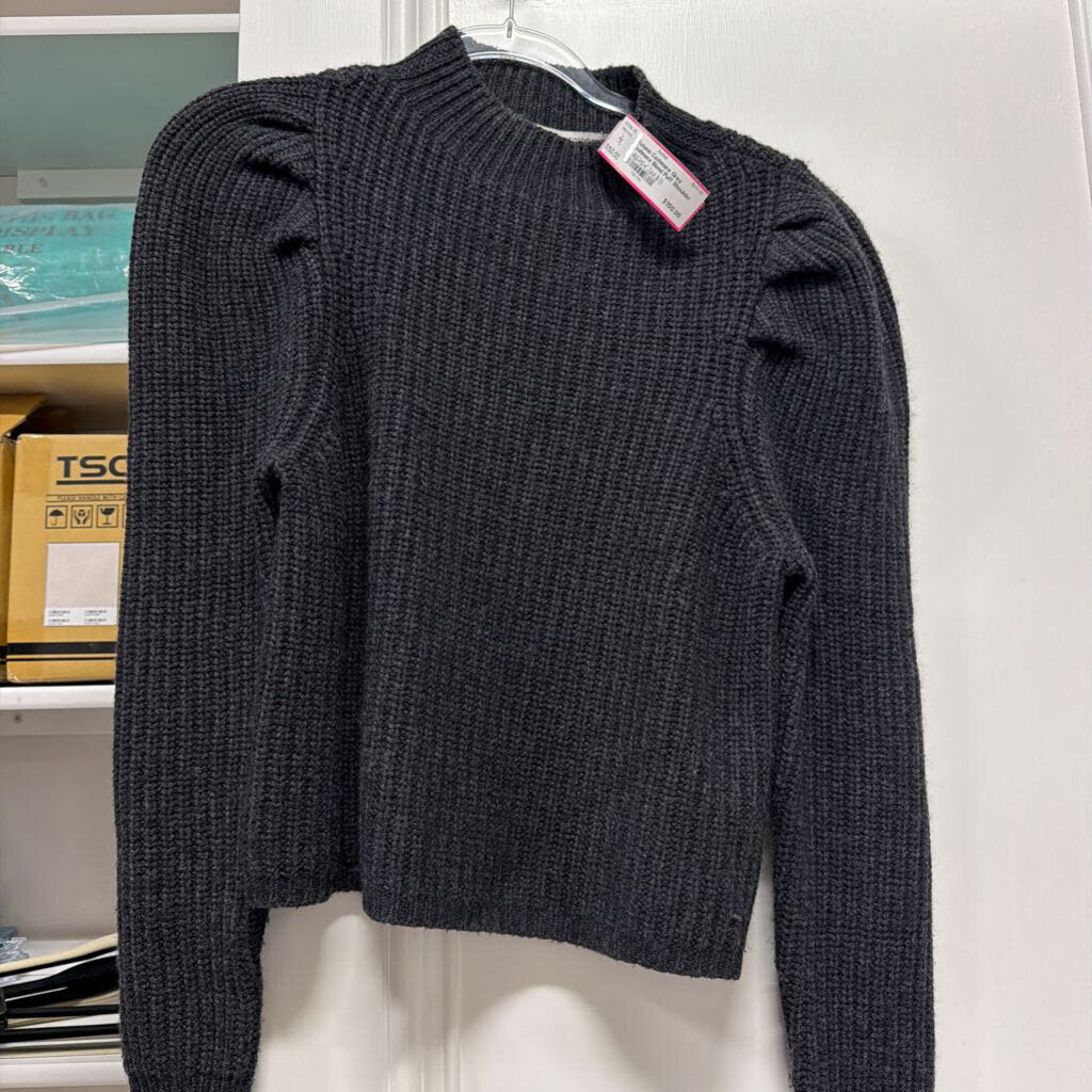 Grey Cashmere Blend Puff Shoulder Sweater