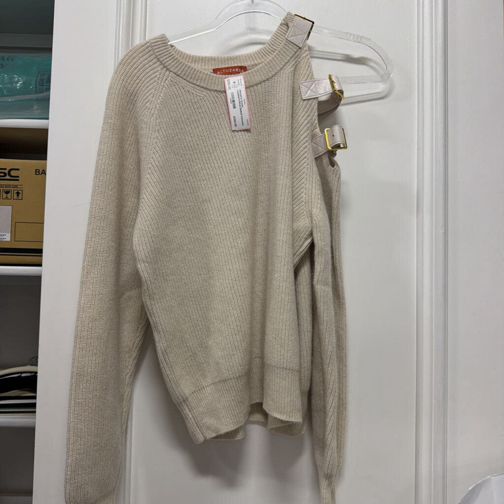 Cream Cashmere/Wool Belted Sweater