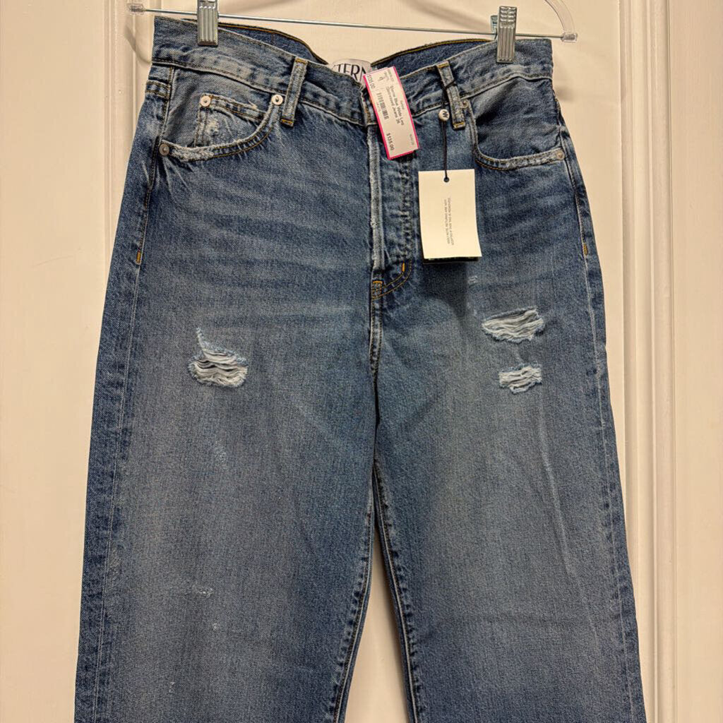 Blue Wide Leg Distressed Jeans