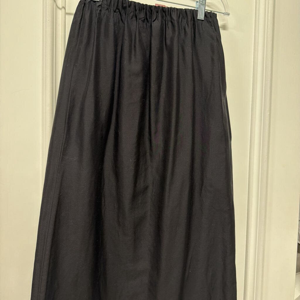 Black Cotton/Silk Midi Skirt