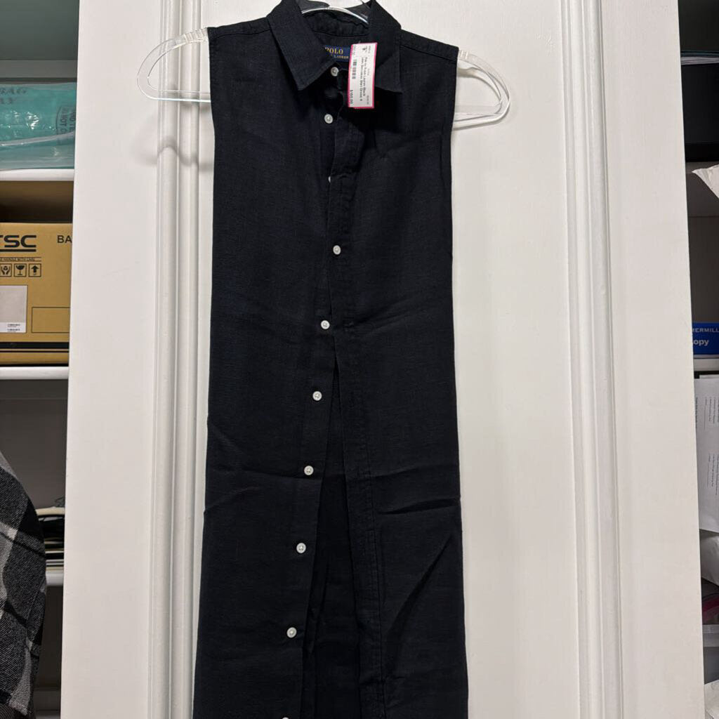 Black Linen Sleeveless Shirt Dress
