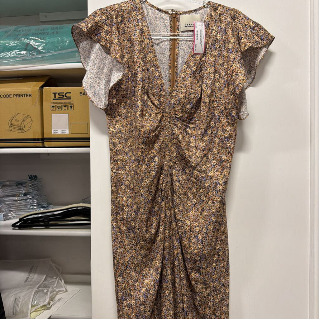 Brown Floral Viscose/Silk Dress