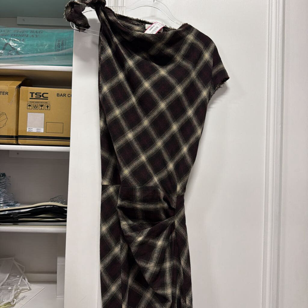 Brown Plaid Wool Blend Dress
