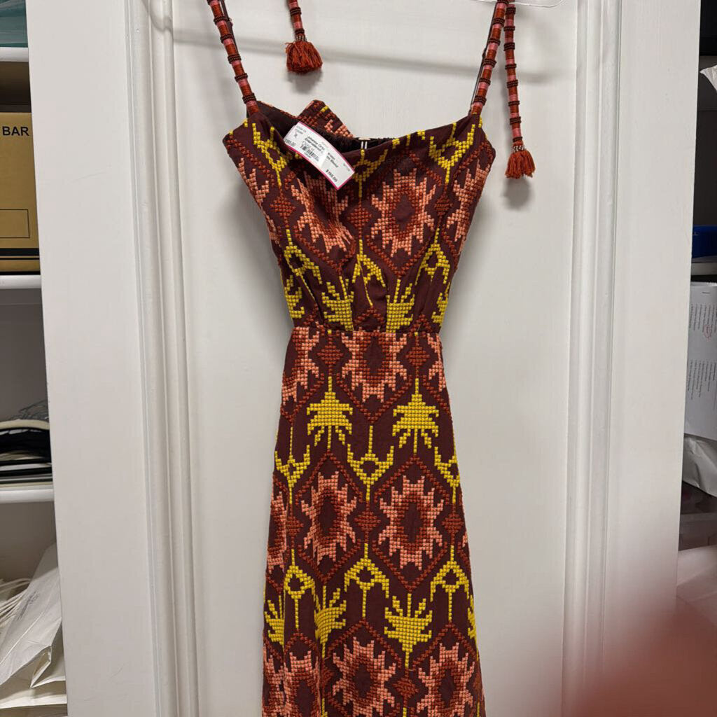 Maroon Embroidered Cotton Blend Dress