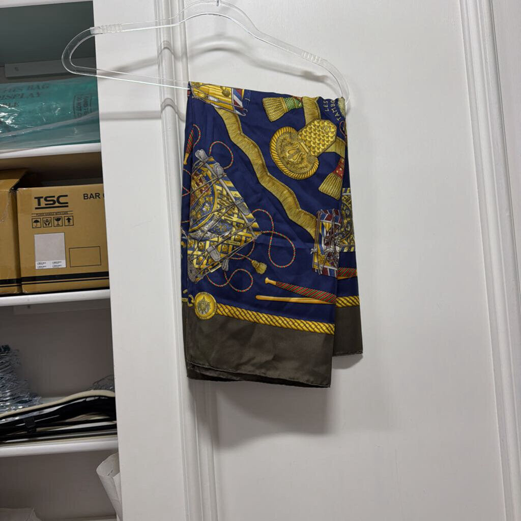 Navy/Green/Gold Silk 'Les Tambours' Scarf