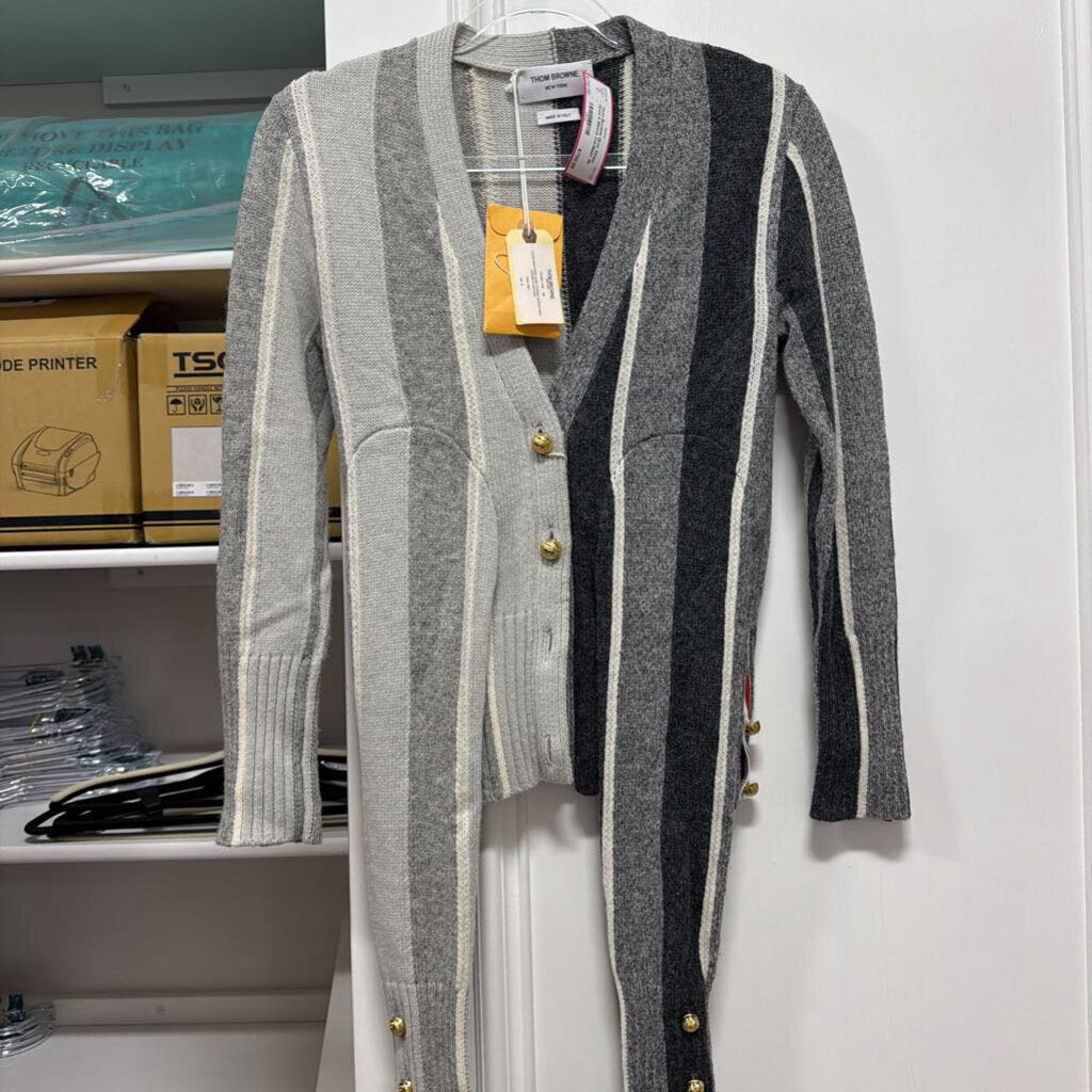 Gray Stripe Wool 4 Sleeve Cardigan