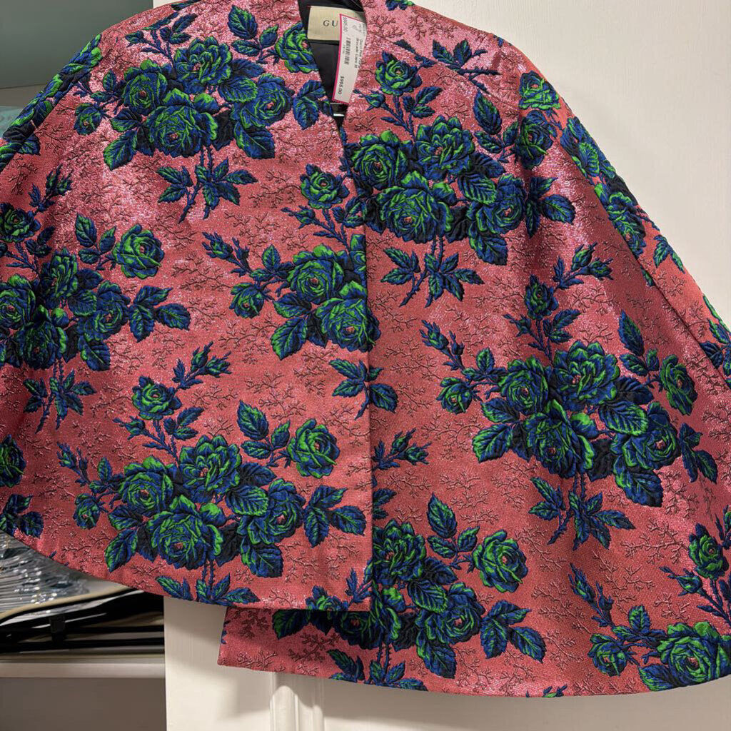 Pink Floral Metallic Brocade Cape