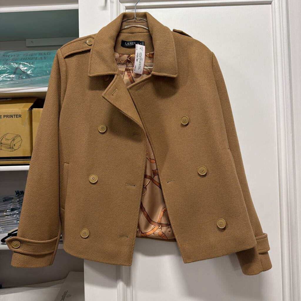 Beige Wool Blend Double Breasted Coat