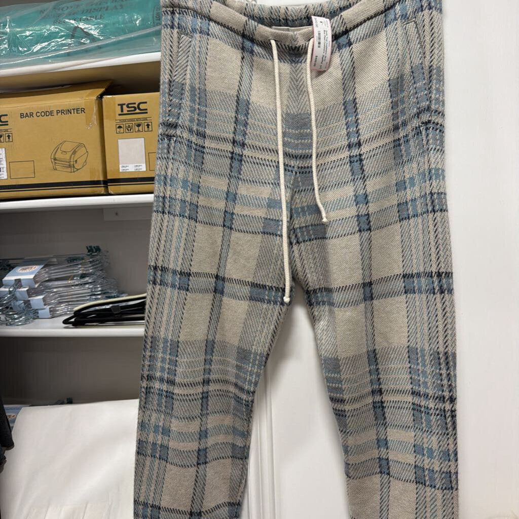Grey Blue Plaid Cashmere Sweatpants