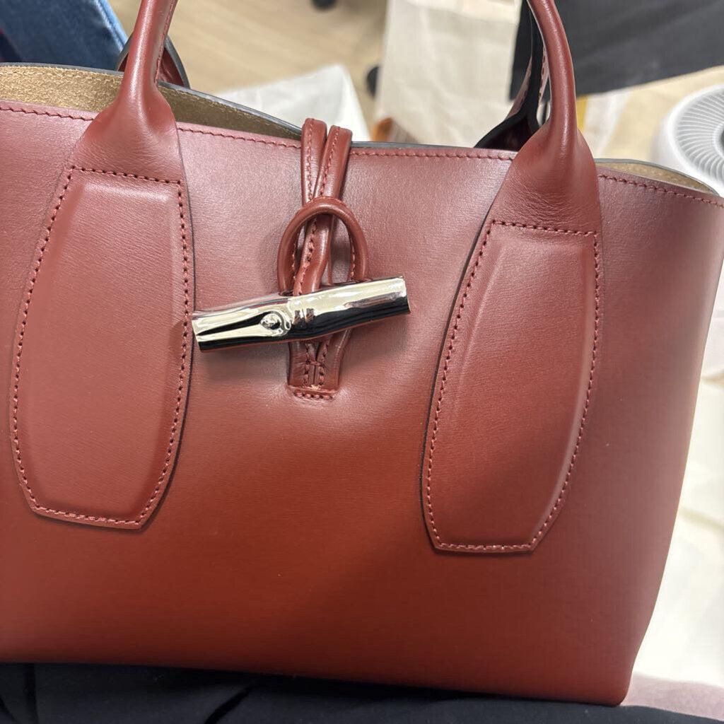 Red Leather Top Handle Box Bag (690)