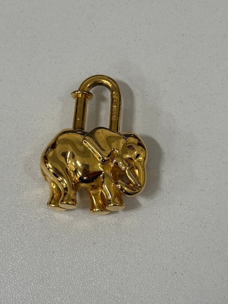 Vintage Gold Plated Elephant Cadena Lock Bag Charm