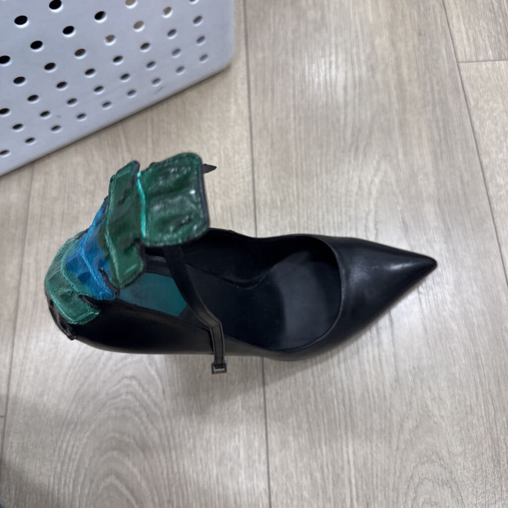 Black Leather Pumps w/ Ankle Strap