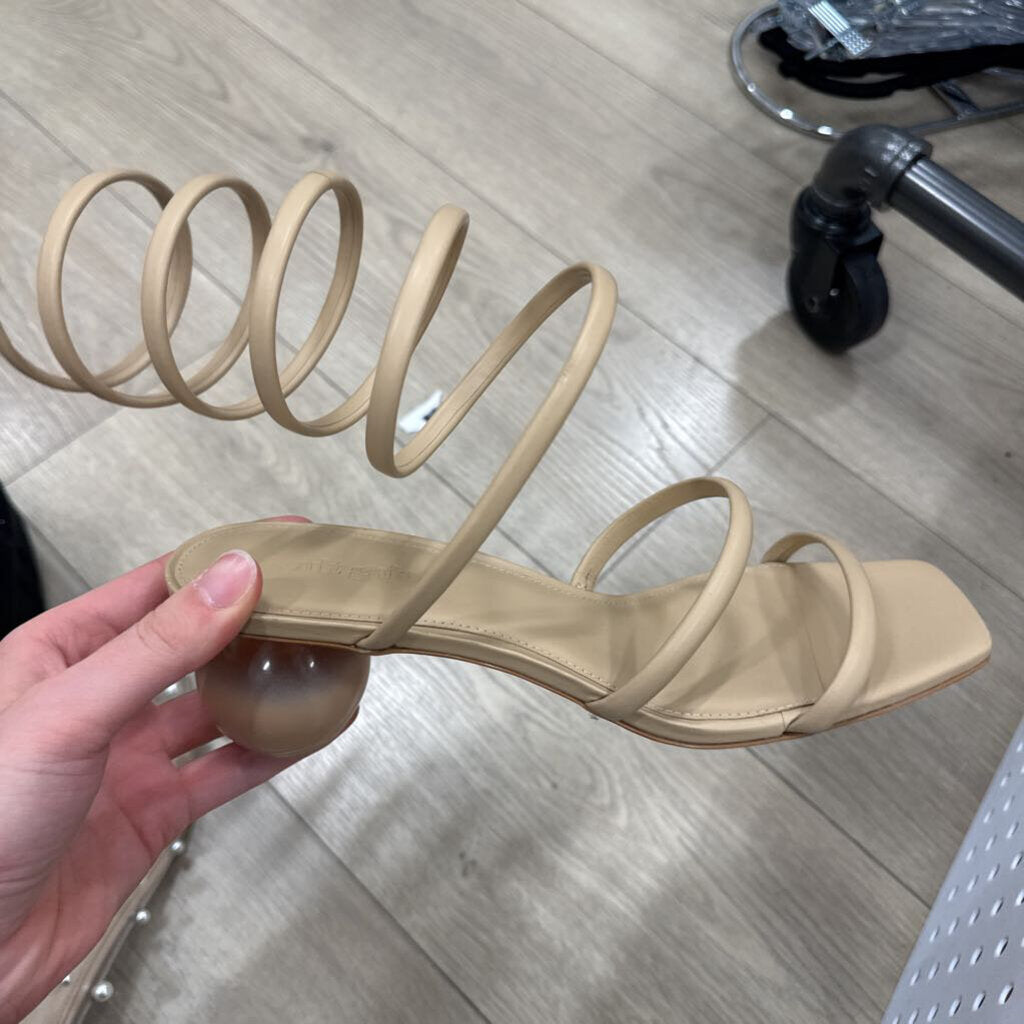 Cult Gaia Nude Leather Spiral Wrap Sandals