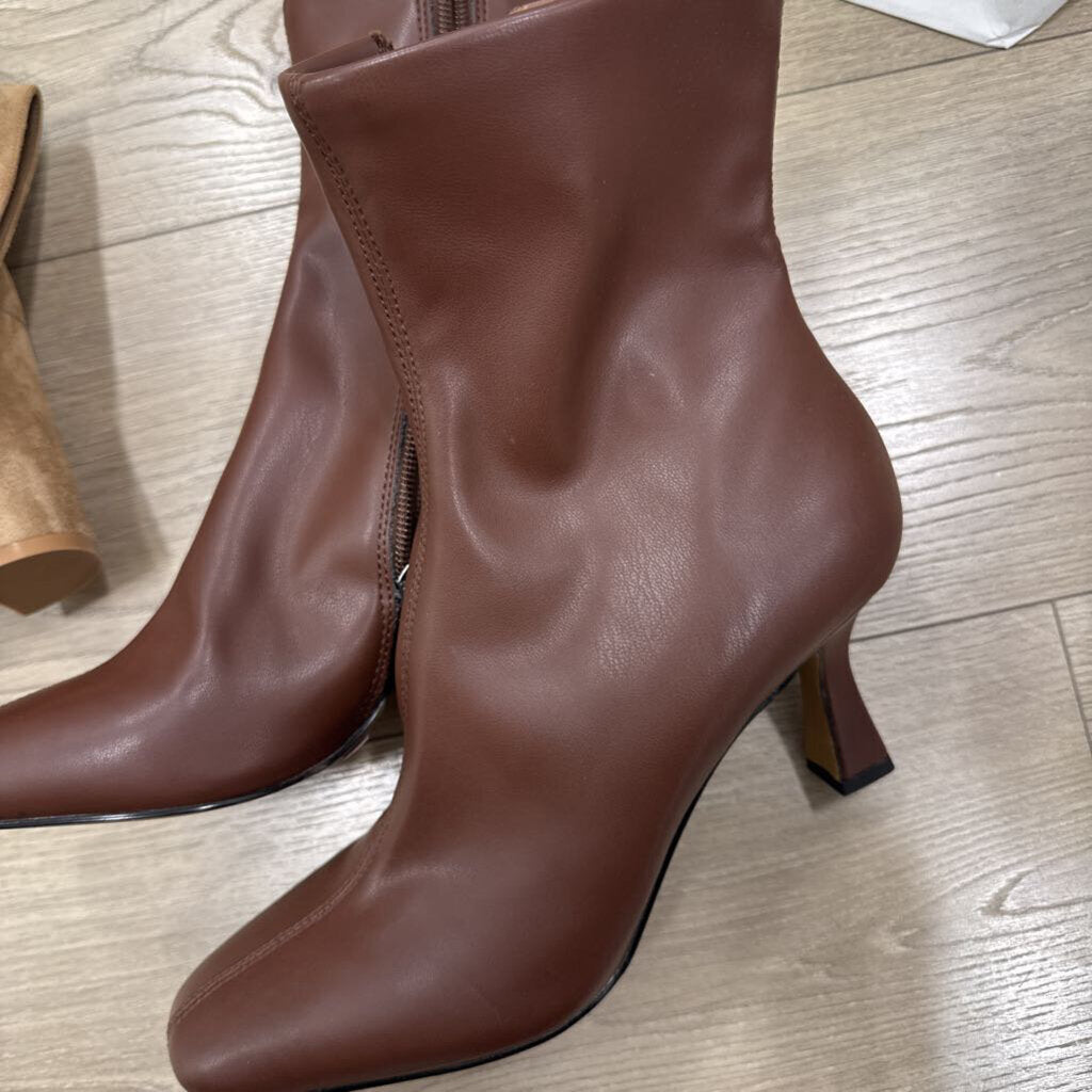Brown Faux Leather Heeled Boot
