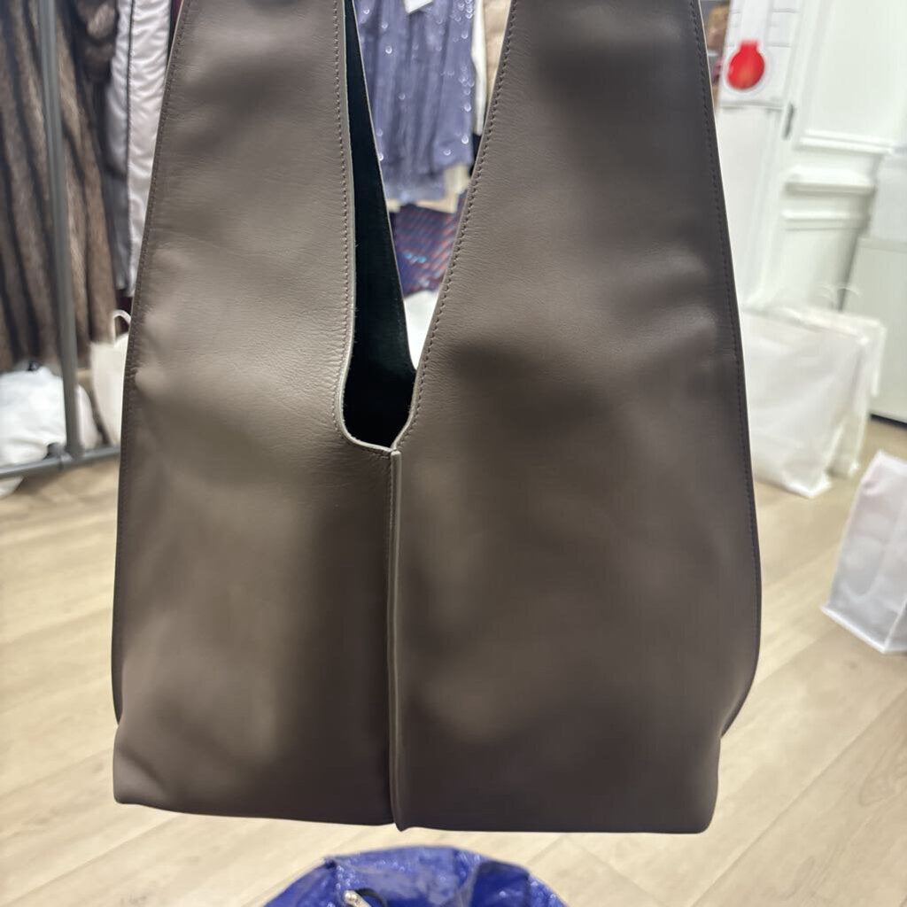 Taupe Leather Hobo Bag