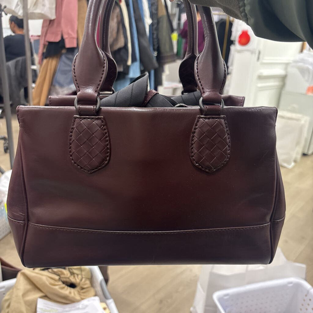 Burgundy Intrecciato Trim Top Handle Bag
