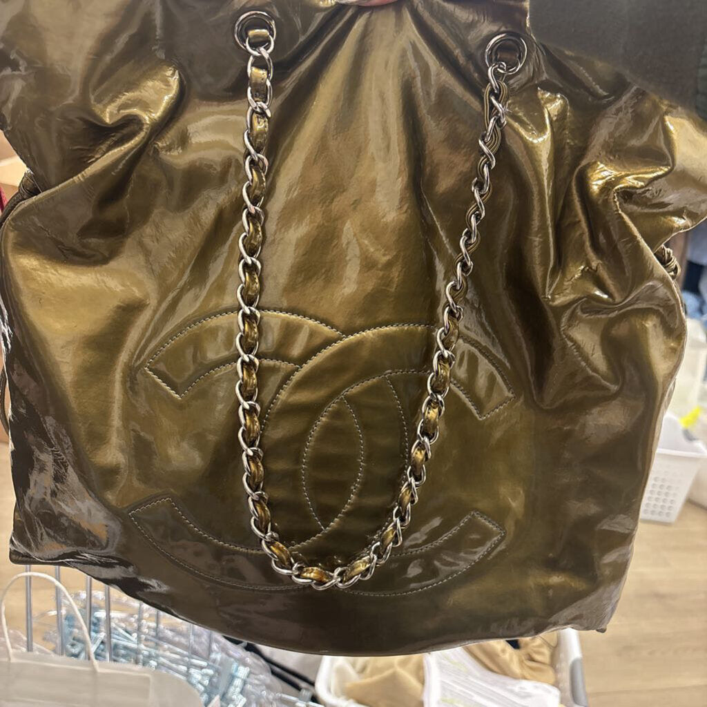 Olive Green Patent CC Bag