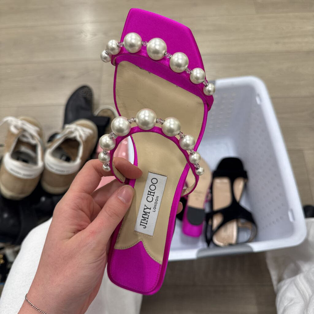 Pink Satin Pearl Embellished Sandal