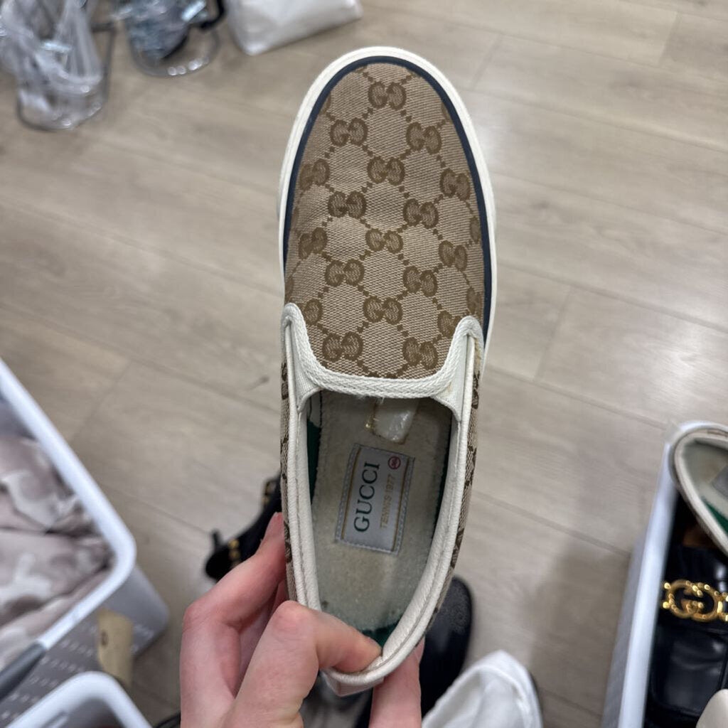 Brown Canvas GG Slip On Sneakers