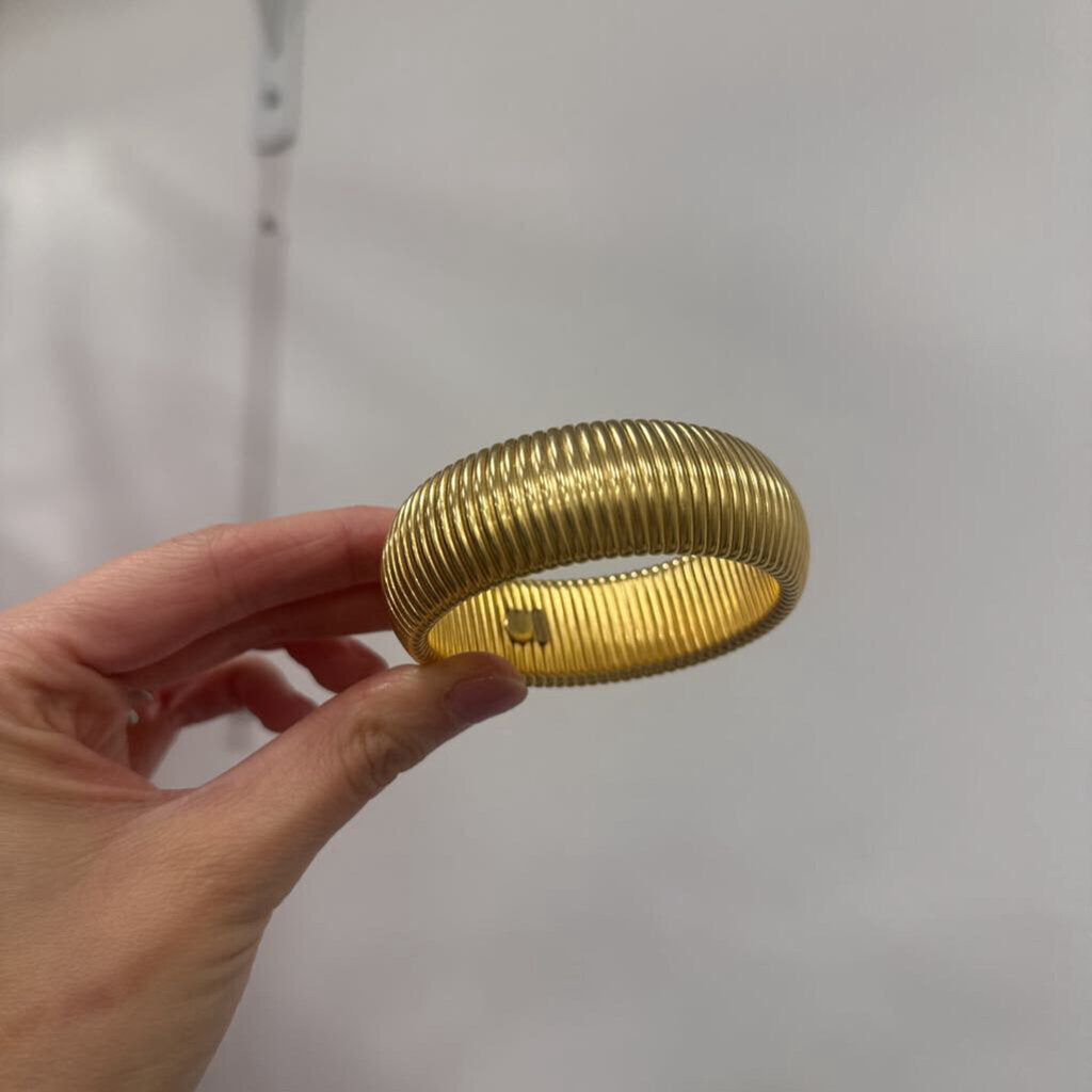 Yellow Gold-Plated Brass Elastic Coil Wide Bracelet (est 120 retail)