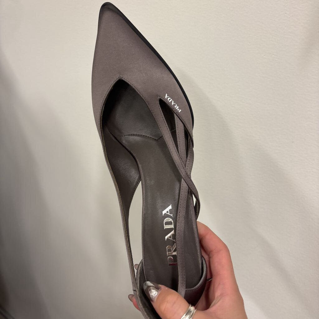 Grey Satin Kitten Heel