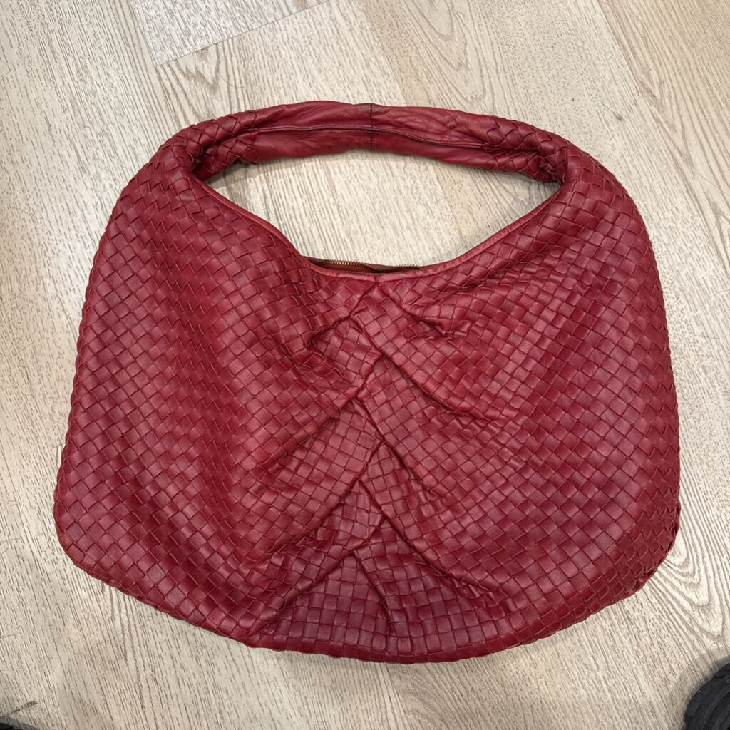 Burgundy Pleated Intrecciato Hobo