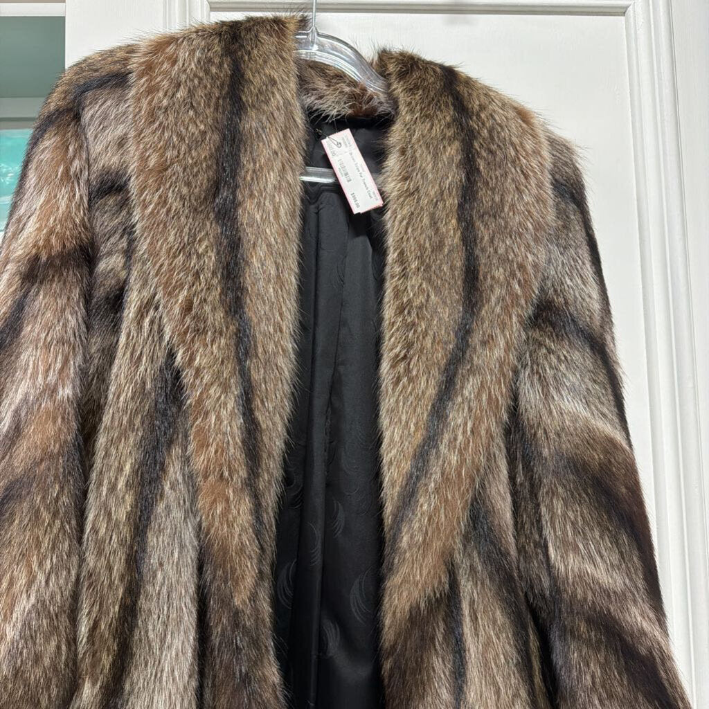 Brown Stripe Fur Trench Coat