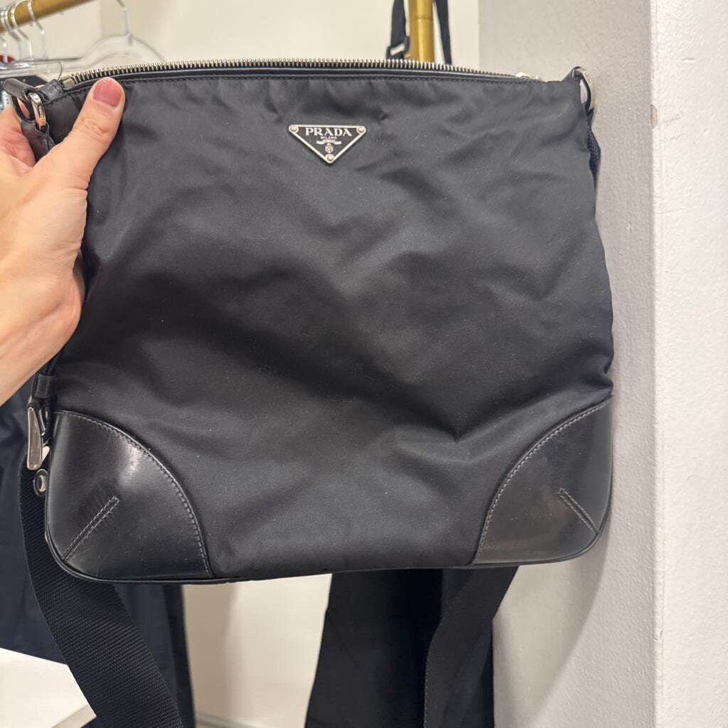 Black Nylon Tessuto Crossbody Bag