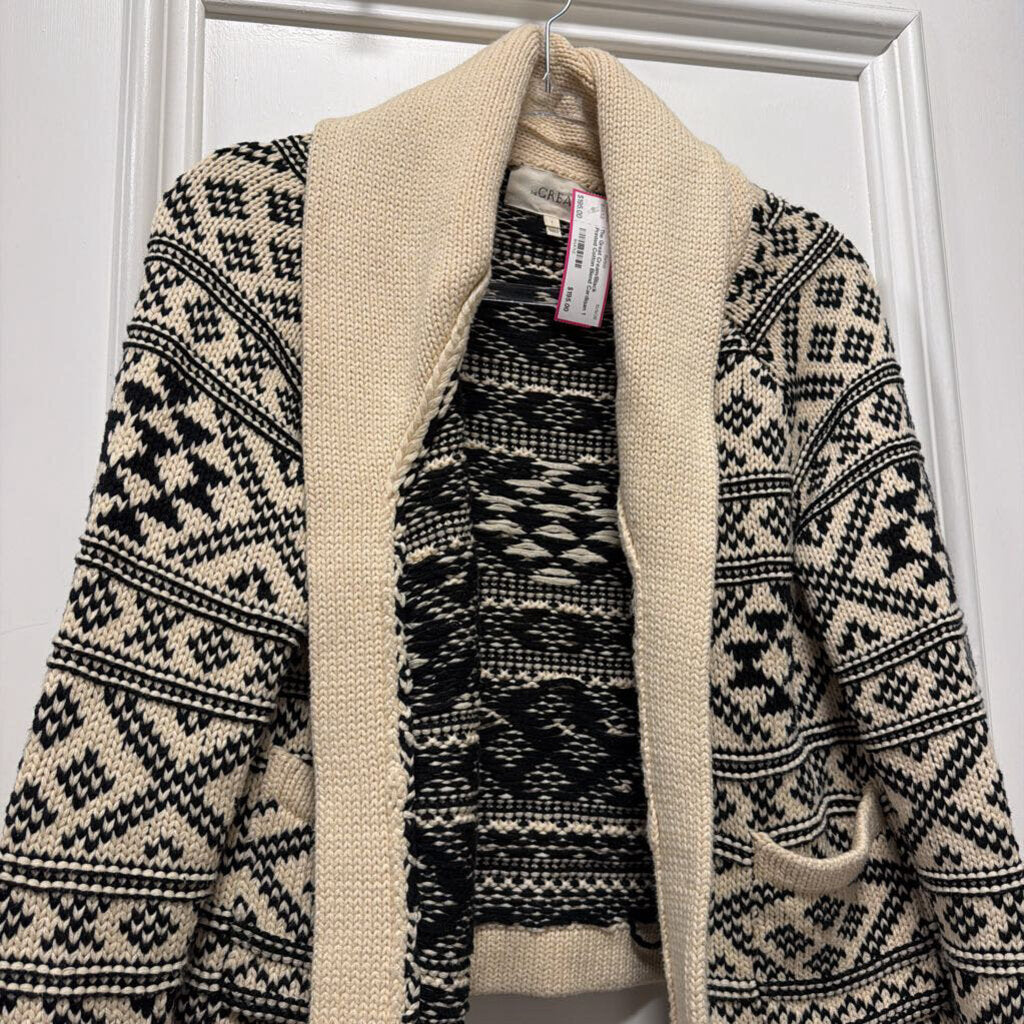 Cream/Black Printed Cotton Blend Cardigan