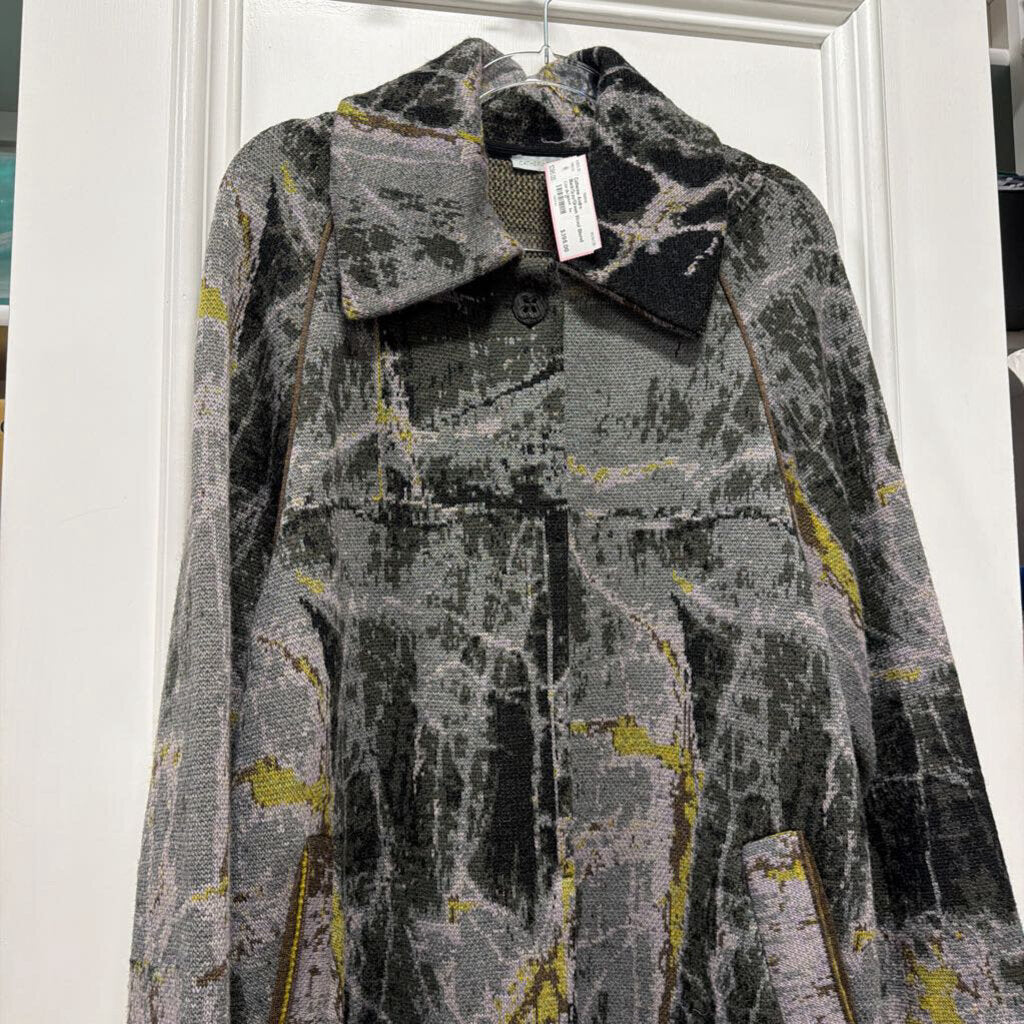 Black/Gray/Green Wool Blend Cardigan