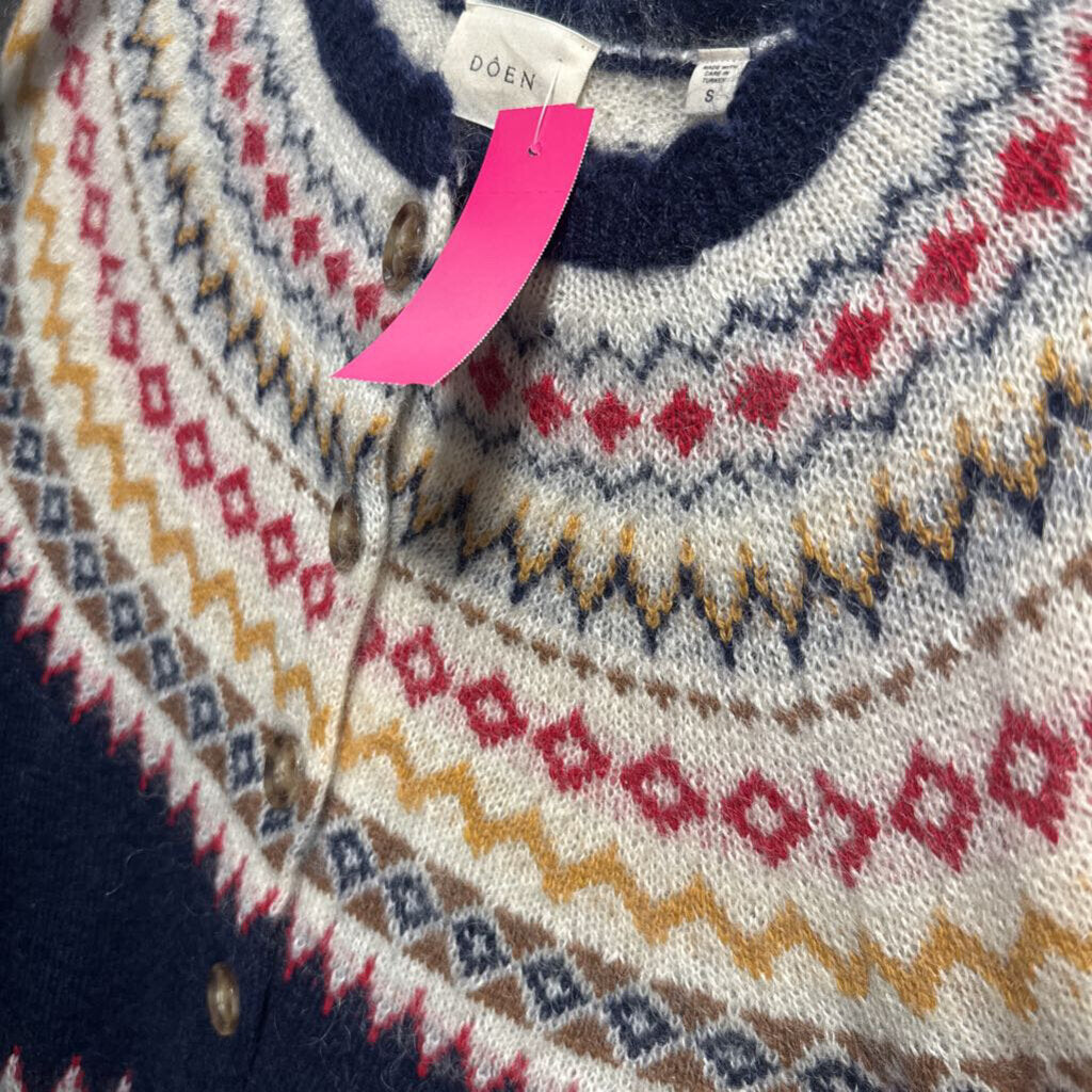 Navy Mohair Blend Fair Isle Cardigan