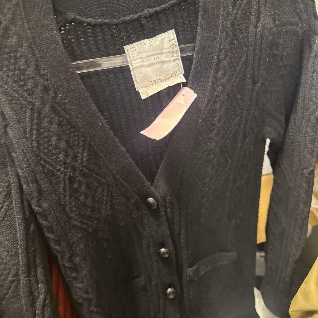 Black Wool Cable Knit Cardigan