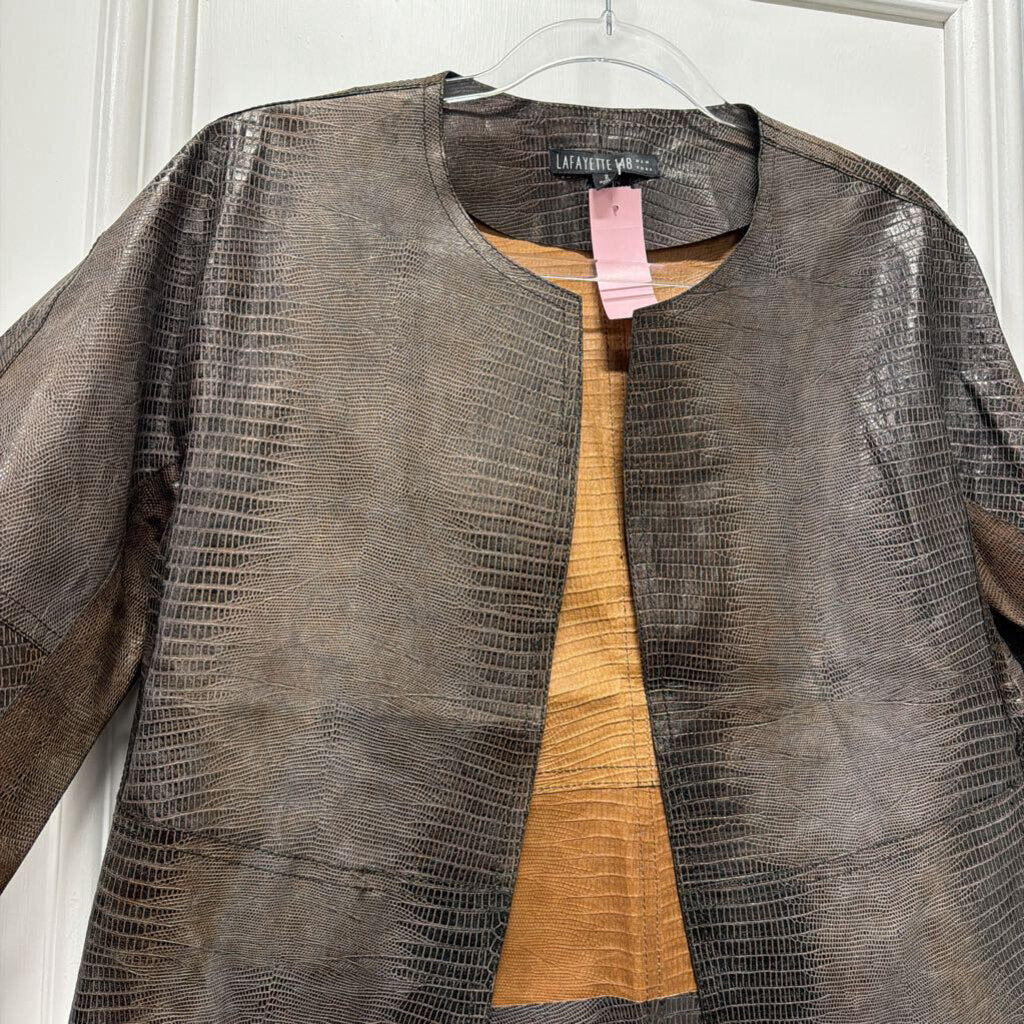 Brown Snake Embossed Leather Jacket