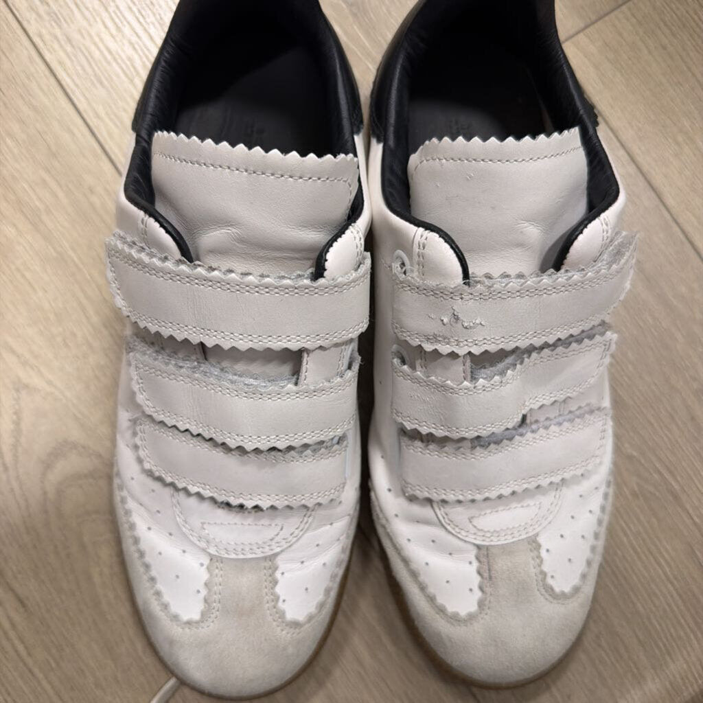 White Leather Valcro Strap Sneaker, 38