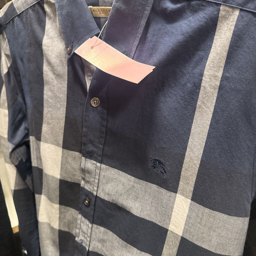 Navy/Gray Check Cotton Button Up Top