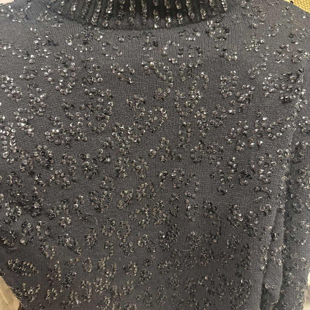 Black Wool/Angora Sequin Mock Neck Sweater