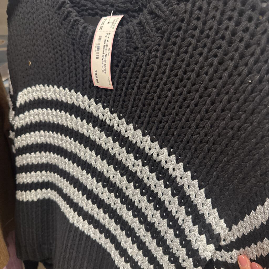 Black Silver Stripe Cotton Blend Sweater