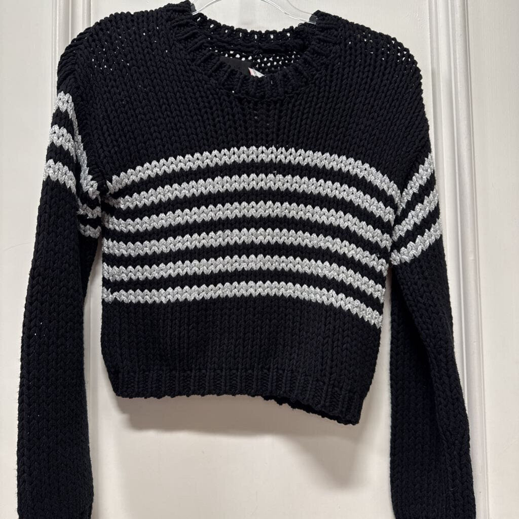 Black Silver Stripe Cotton Blend Sweater