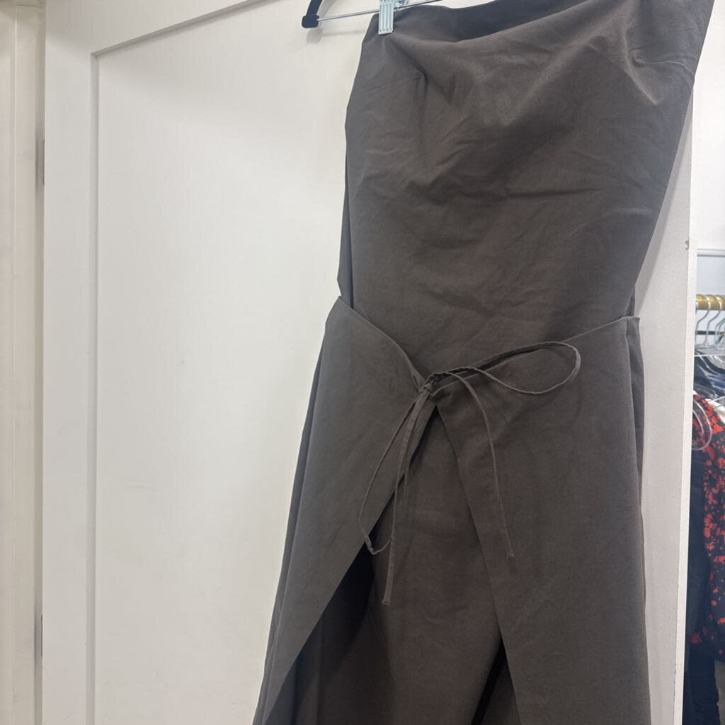 Gray Cotton/Nylon Strapless Midi Dress