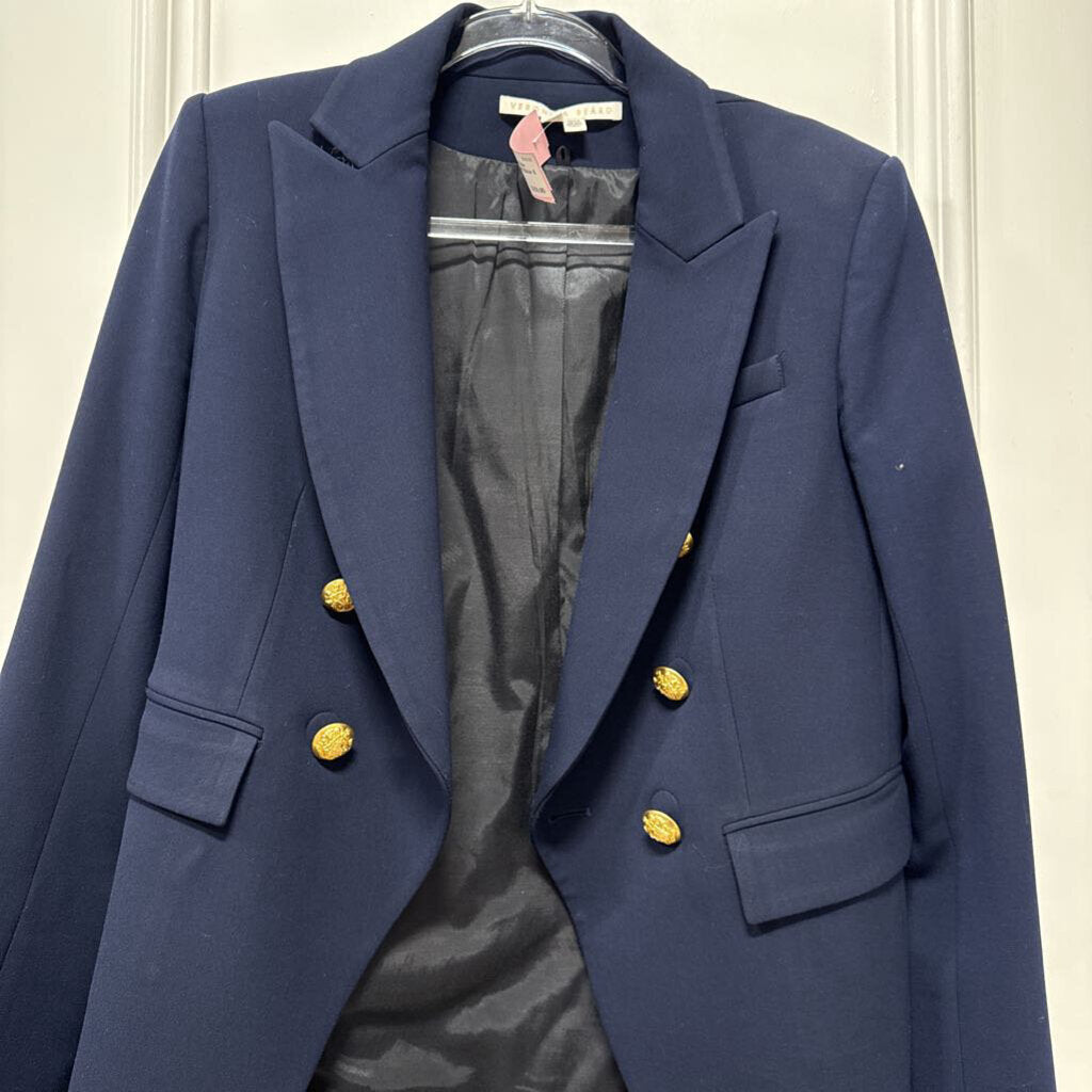 Navy Blue gold Button Poly Blend Blazer