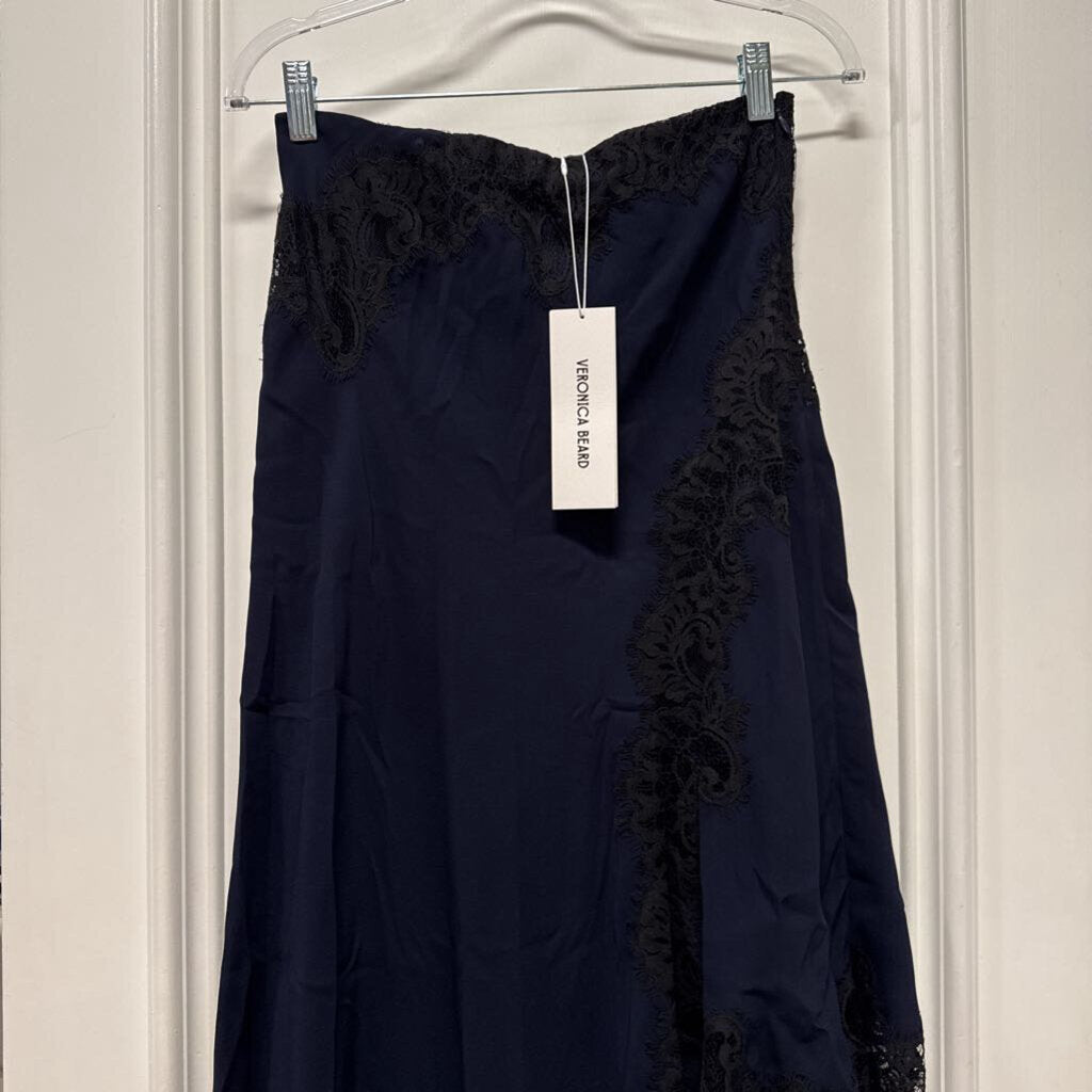 Navy Viscose Lace-Trim Skirt (NWT 568)