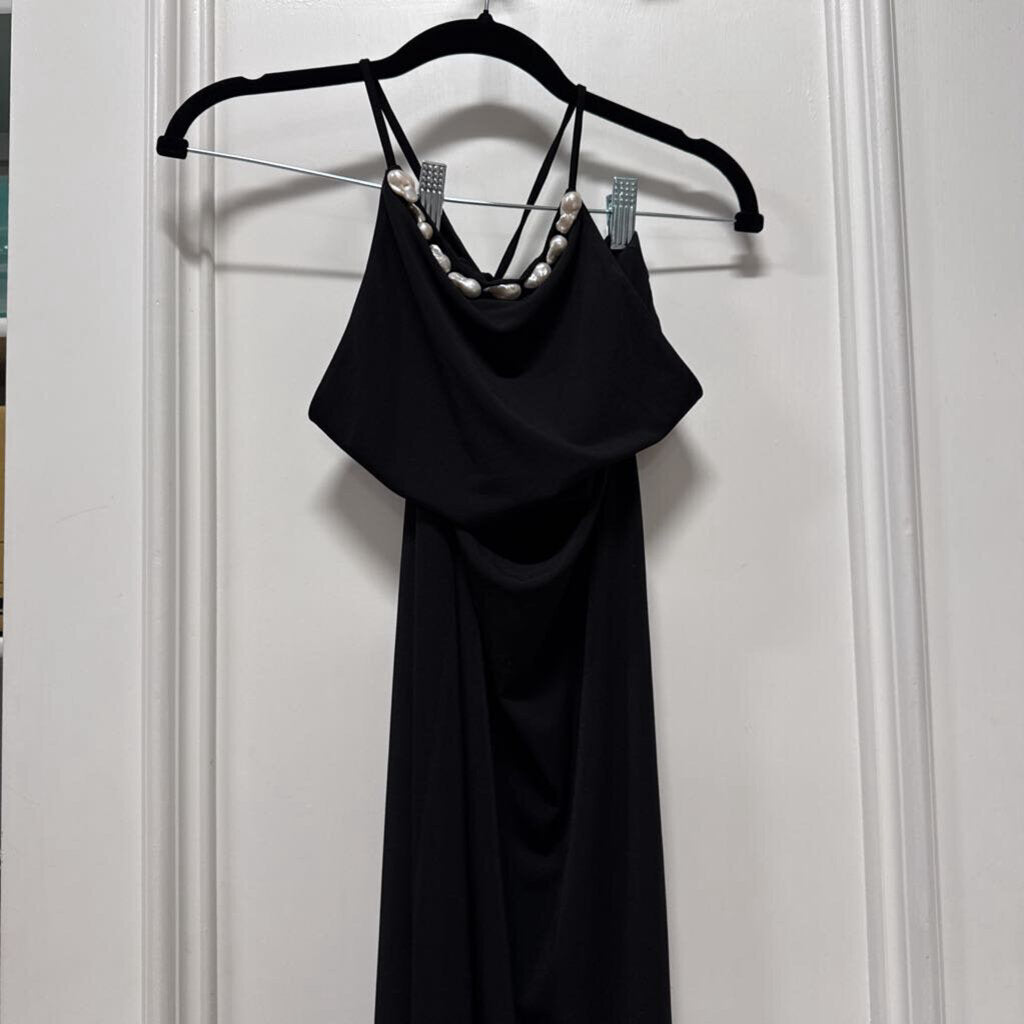 Sara Cristina Black Poly Pearl Emb. Halter Dress (R.620)