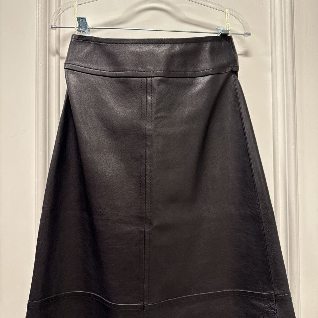 Black Leather Midi Skirt (minor seam splitting at hem)