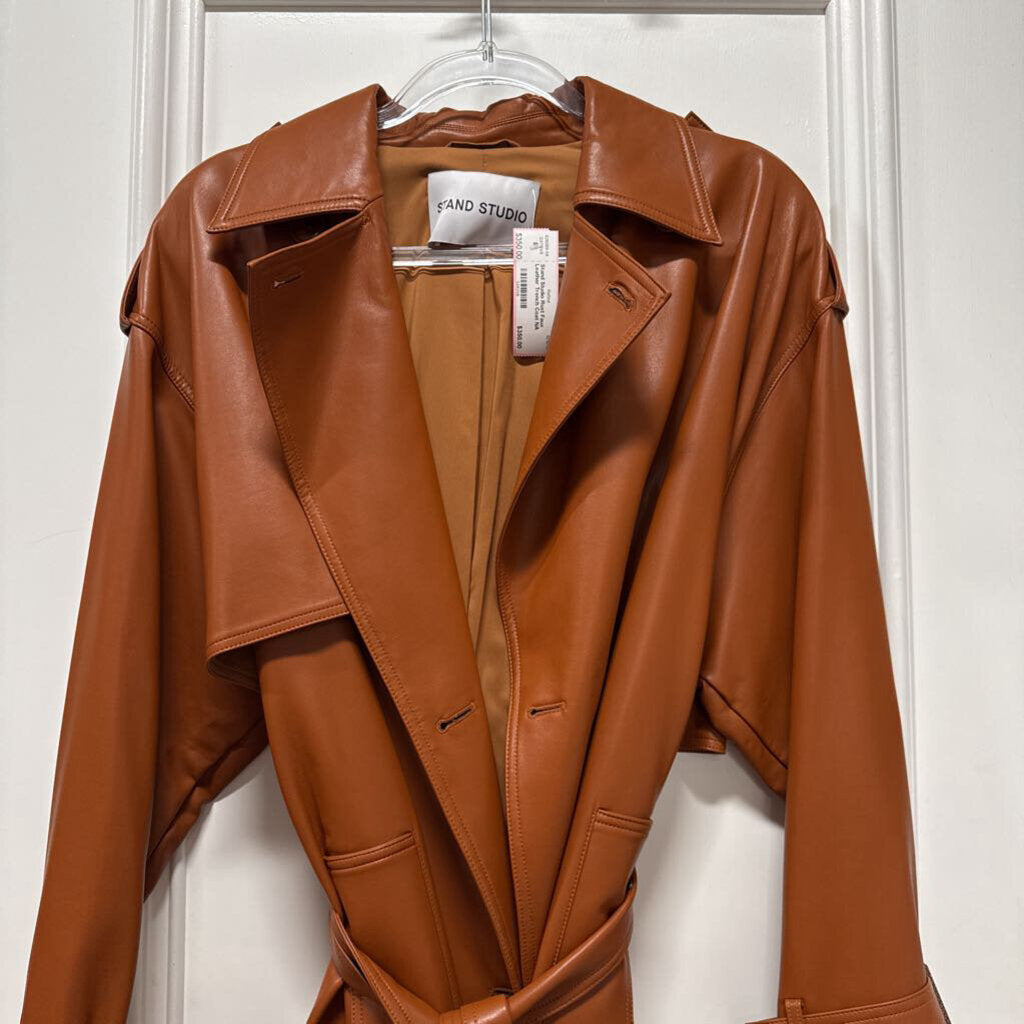 Rust Faux Leather Trench Coat