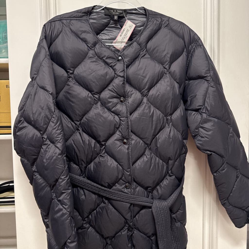 Black Quilted Belted Puffer Jacket