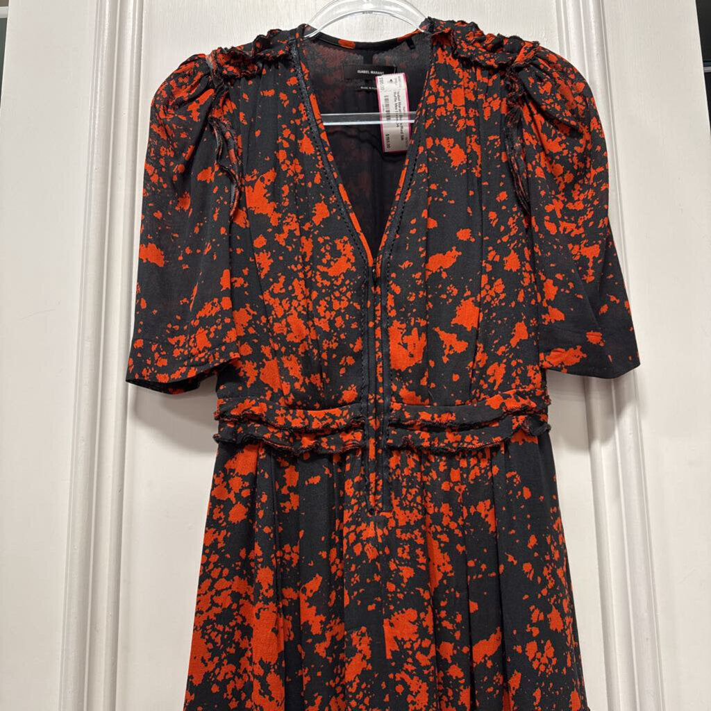 Black/Red Silk Ruffle Mini Dress
