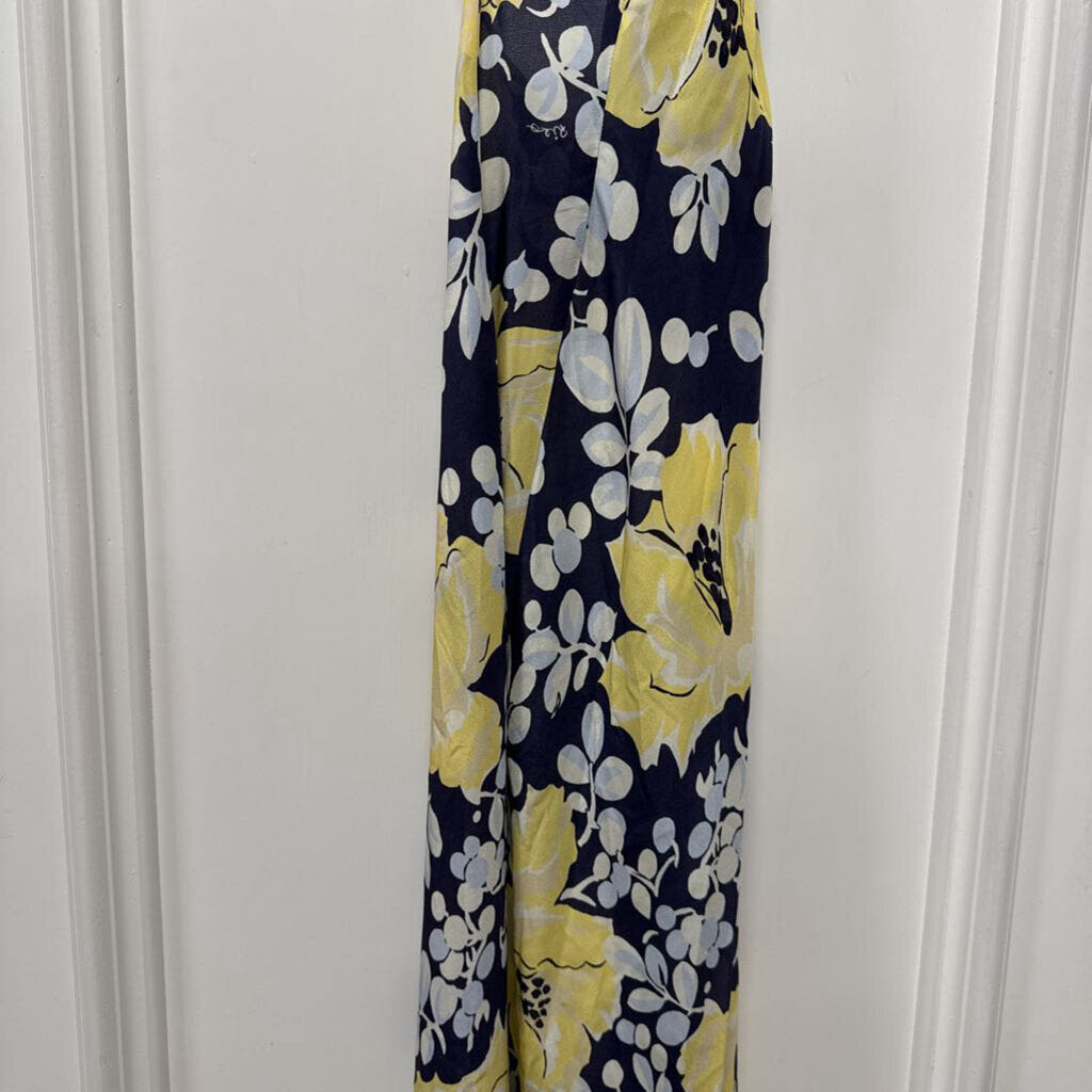 Blue/Yellow Silk Floral Halter Dress (NWT)