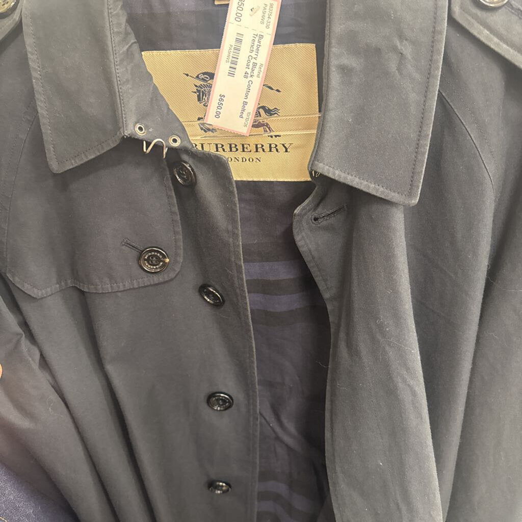 Black Cotton Belted Trench Coat